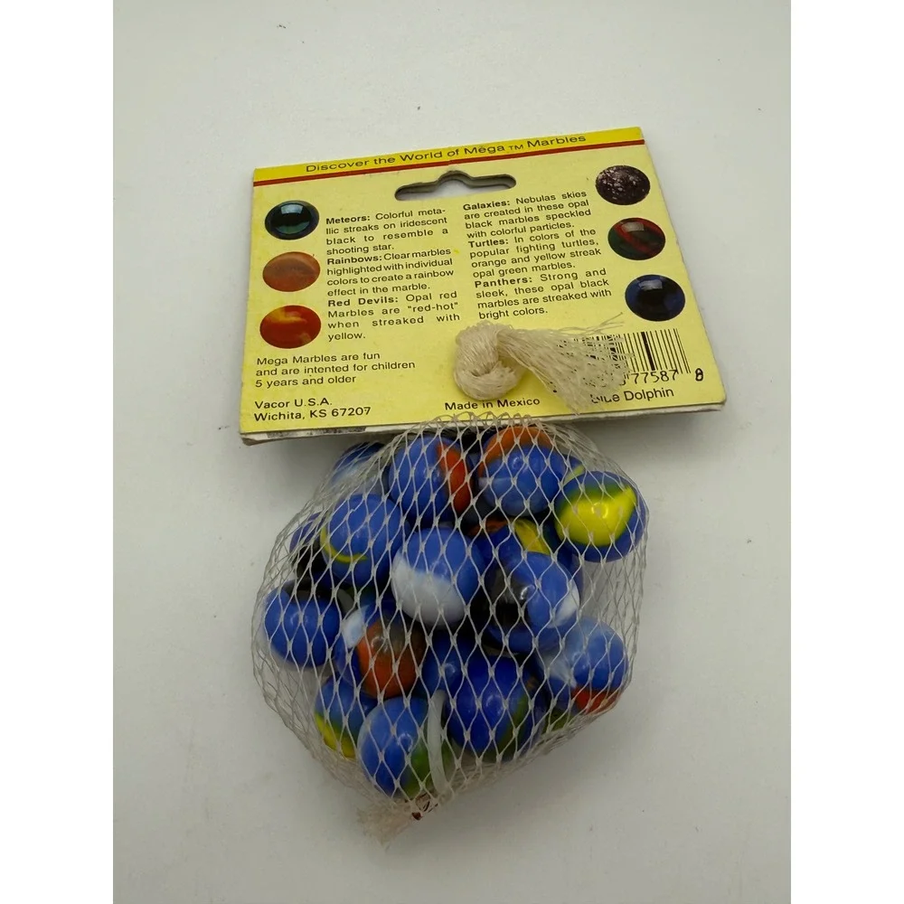 Vtg Mega Marbles Blue Dolphin Collector Series Glass‎ Marbles Vacor Mexico New